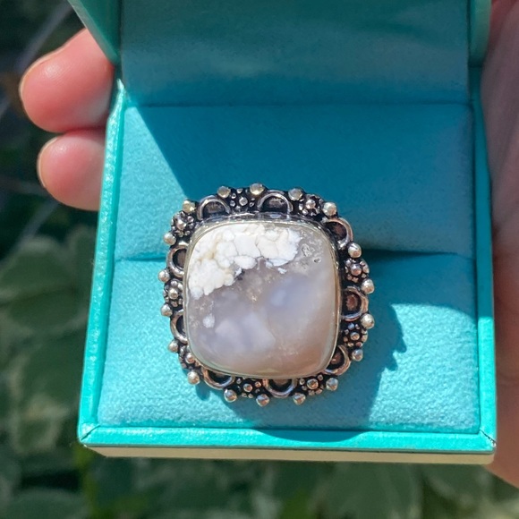 Genuine Natural Opal Handcrafted Sterling Silver Size 8 1/2 - Picture 4 of 7